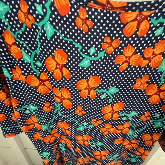 Lularoe Anna Dress Large Navy White Dot w/orange Floral Fall EUC - Picture 5 of 8